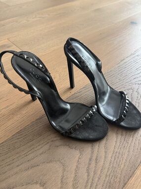 Never worn Gucci Black Studded Leather Slingback Stiletto Heels